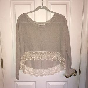 Tan Crochet/Lace Longsleeve Crop Top